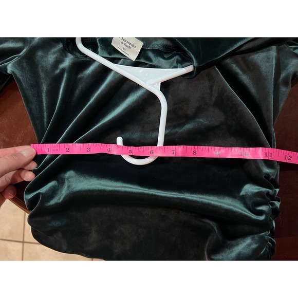 Abercrombie & Fitch Emerald Green Velvet Ruched Mock Neck Mini Dress Paloma long - Picture 8 of 8